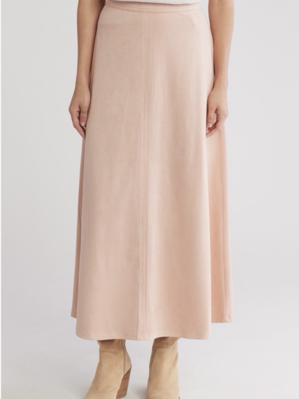 NWT Nordstrom Halogen Soft Pink Blush Long Faux Suede Maxi A-line Skirt Small